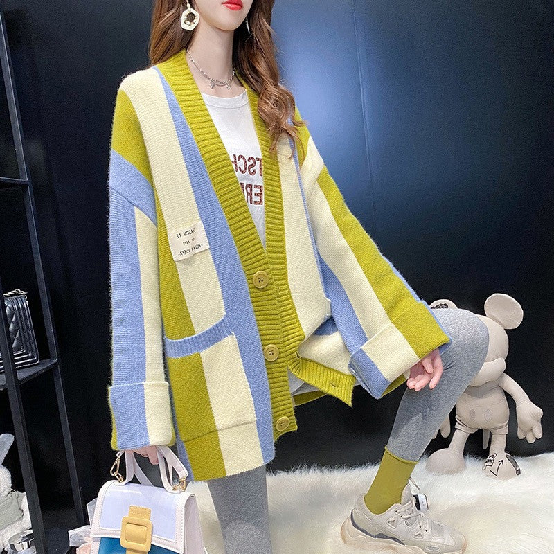 Casual Striped Knitted Cardigan Sweaters-Shirts & Tops-Free Shipping at meselling99