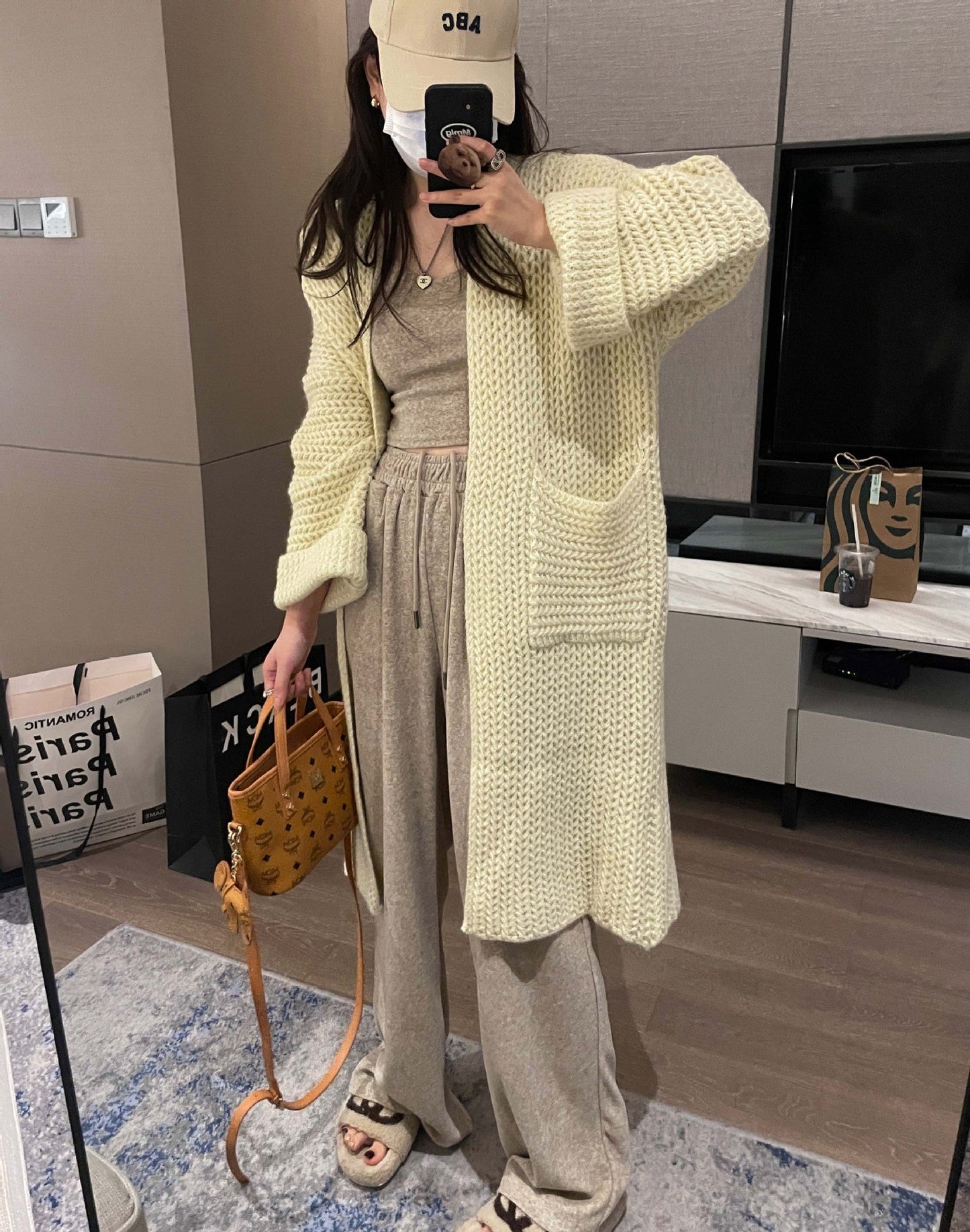 Casual Knitted Midi Length Top Coats-Outerwear-Ivory-One Size-Free Shipping at meselling99