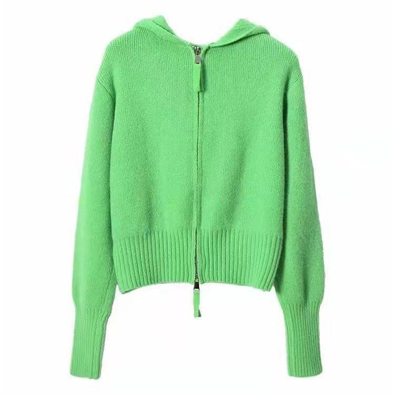 Casual Double Zippered Short Knitted Hoodies Sweaters-Shirts & Tops-Free Shipping at meselling99