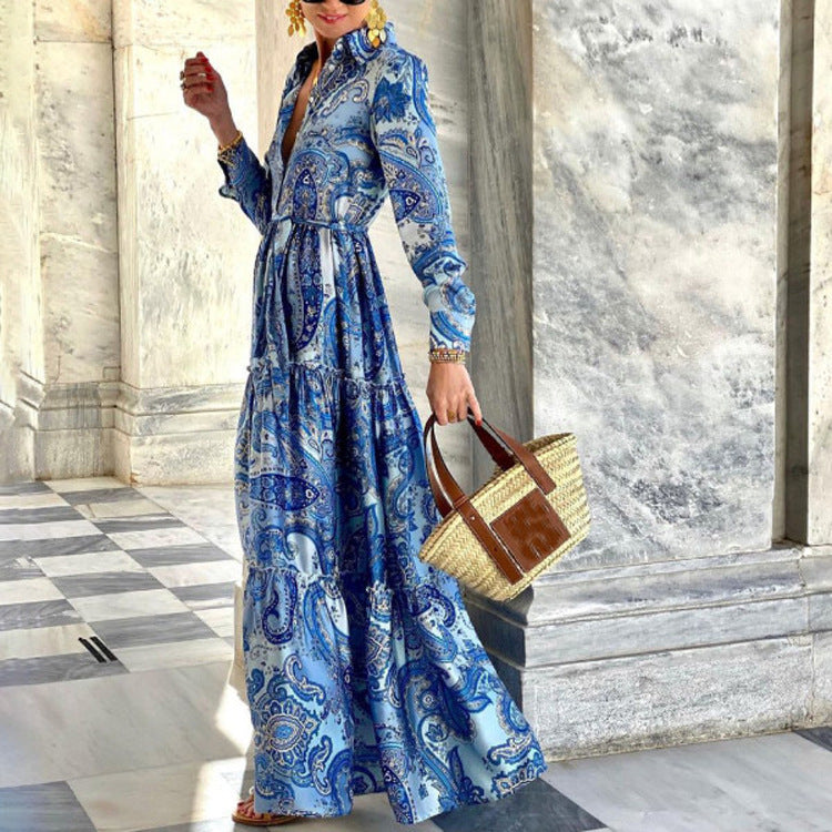 Elegant Long Sleeves Dresses-Maxi Dresses-Blue-S-Free Shipping at meselling99