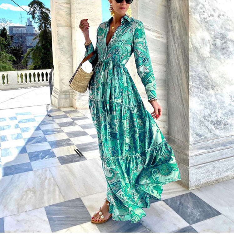 Elegant Long Sleeves Dresses-Maxi Dresses-Green-S-Free Shipping at meselling99