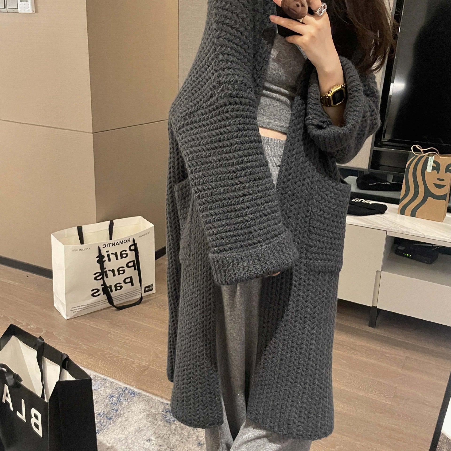Casual Knitted Midi Length Top Coats-Outerwear-Free Shipping at meselling99